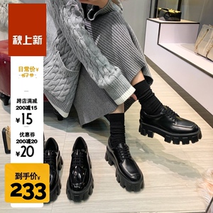 网红刘雯同款鞋漆皮厚底松糕鞋女小皮鞋英伦学院风粗跟单鞋齿轮鞋