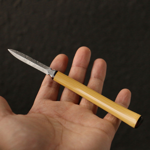 精品纯手工精磨天然异形三角形老玉竹枝钢制茶刀普洱茶饼撬茶刀