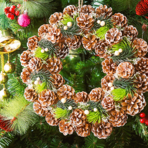 新品松果花环门饰门挂 干花干果藤条挂饰壁挂门窗橱窗包邮圣诞节