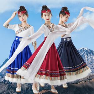 儿童藏族服装练习裙表演服课堂半身裙女童水袖演出服民族舞蹈大摆