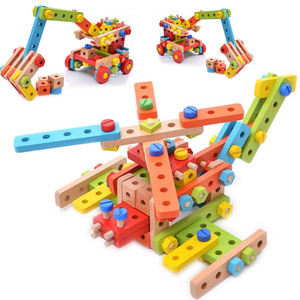 欢木园138粒木制螺母可拆装益智玩具百变拆卸拼装螺丝车模型组合