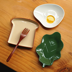 外贸可爱早餐系列陶瓷小盘韩式吐司煎蛋绿叶点心碟创意蛋糕水果盘