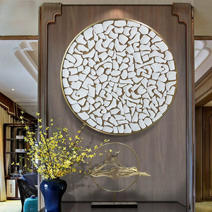 新中式瓷片创意拼贴玄关装饰画酒店样板间圆形立体挂画民宿墙面画
