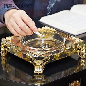 创意烟灰缸金属玻璃办公室洽谈桌实用装饰品欧式客厅茶几家居摆件