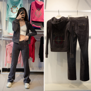 正品juicy金丝天鹅绒休闲运动套装女jc春季新款宽松两件套瑜伽服