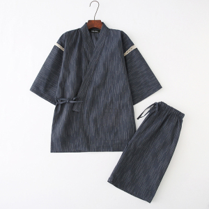 日本春夏季男士和服日式纯棉短袖睡衣套装日系汗蒸浴衣甚平
