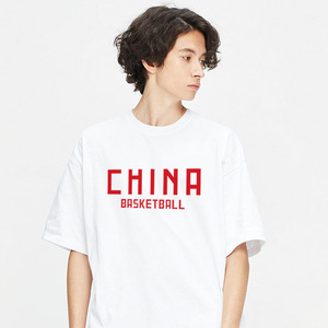中国篮球国潮文字印花china短袖t恤男夏季宽松运动半袖训练服衣服