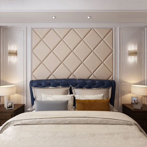 主卧室床头软包菱形背景墙 现代主人房装饰硬包背景墙皮革可定制