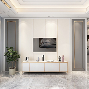 现代简约电视硬包背景墙轻奢 简欧客厅影视背景墙金属条卧室软包