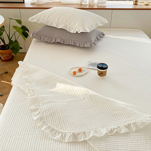 全棉水洗棉床盖白色韩版花边夹棉床单全棉加厚绗缝被简约双面床罩