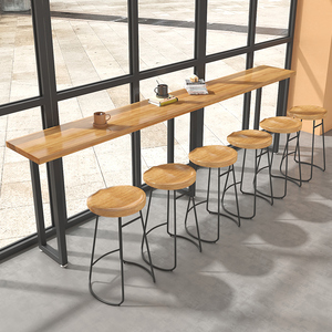 美式铁艺实木家用吧台桌椅奶茶店靠墙长条酒吧桌复古高脚桌椅1213