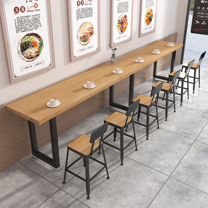 面馆小吃店餐厅矮吧桌长条桌椅组合奶茶店靠墙实木吧台桌家用1213