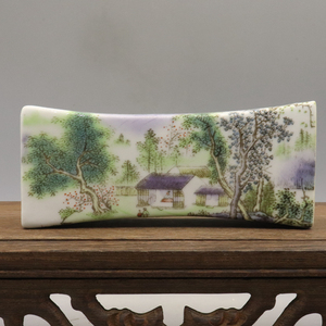 民国山水人家纹脉枕小手枕 古玩古董仿古瓷 复古怀旧经典摆件收藏