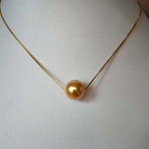 天然南洋海水母贝金珍珠粉单颗吊坠路路通925银锁骨项链女友礼品