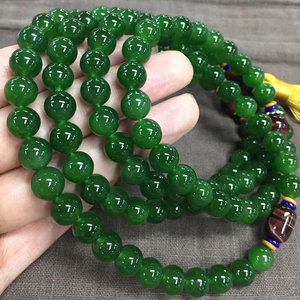 和田玉手持 新疆碧玉10mm圆珠手串108颗 老坑细料佛珠 07j07