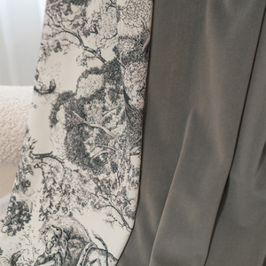 高档现代法式客厅卧室遮光灰色丝绒印花轻奢北欧新中式定制窗帘布