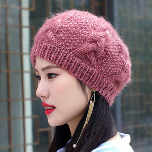 秋冬加厚保暖柔软松鼠绒毛线针织贝雷帽手工编织防寒帽妈妈帽大码