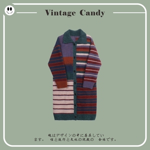 Vintage Candy 毛衣女百搭宽松气质条纹复古开衫中长款加厚连衣裙