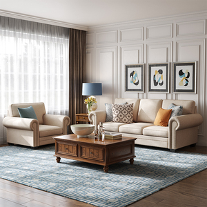 美式乡村布艺沙发123组合小户型客厅成套家具简美复古实木沙发