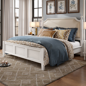 美式实木床双人床1.8米白色软包真皮主卧婚床小美风格简美公主床