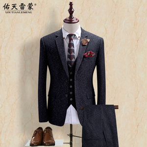 佑天雷蒙西服套装男士英伦新郎结婚礼服三件套青年修身西装秋冬