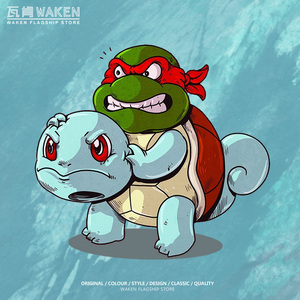 杰尼龟忍者神龟宝可梦联名宽松夏季纯棉短袖男女t恤上衣服休闲潮