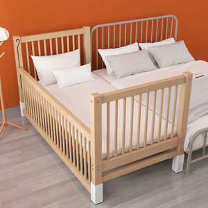 榉木儿童床拼接加宽大床无缝延边分床神器带护栏升降单人婴儿边床