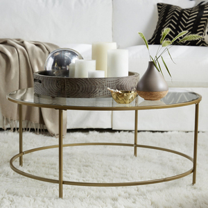 北欧客厅钢化玻璃茶几铁艺圆形金色透明创意大小户型桌子简约现代