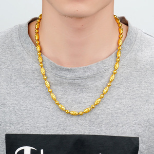 高端沙金新款老h项链镀24久金男士霸气板链k不掉色仿真黄金大奢华