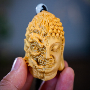 黄杨木雕男士随身盘玩手把件佛魔一念之间雕刻文玩工艺品汽车挂件