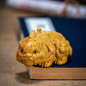 黄杨木雕刻随身盘玩貔犰手把件男士招财进宝家居车载文玩貔貅摆件