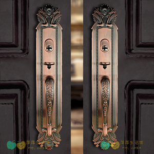 双孔雀款红古铜双开大门锁豪华防盗别墅门锁实木对开门锁大把手