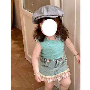 韩版童装2岁女童夏装套装洋气宝宝时髦又酷又飒吊带背心牛仔半裙