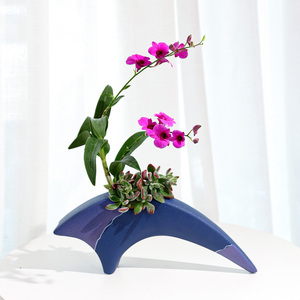 剑山陶瓷蓝色池坊花器日本池坊花器自由花剑山插花工具花盆花瓶