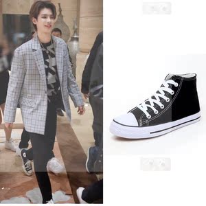 黄明昊justin同款蔡徐坤春季2022新款高帮帆布鞋女学生小白板鞋男