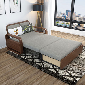 实木沙发床推拉多功能两用单人小户型当床沙发一体折叠阳台伸缩床