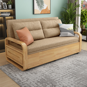 木质沙发床客厅多功能可折叠双人网红款实木座卧两用小户型伸缩床