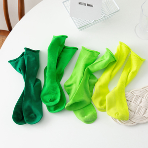 4双装堆堆袜纯棉女士中筒袜纯色简约ins墨绿色袜子潮流滑板袜长袜