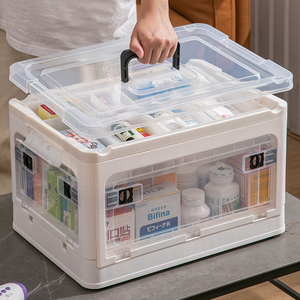 日本进口医药箱大容量家用收纳盒透明急救药箱可折叠收纳箱多层特