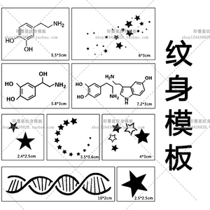果汁纹身模板xt17多巴胺化学分子方程式满天星星图案纹身贴纸镂空