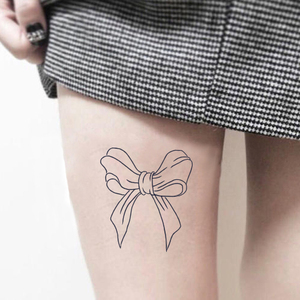 草本果汁纹身贴 纸蝴蝶结原创图案细线条大腿部仿真持久防水女ins