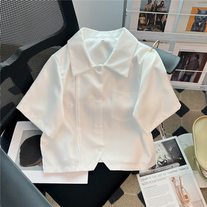 JK基础款衬衫女设计感小众2024夏季新款短袖短款衬衣日系白色上衣