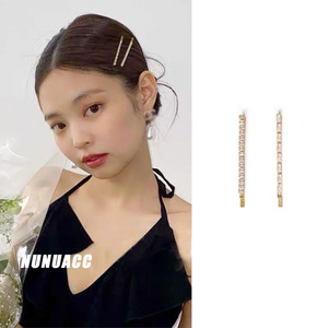 blackpink金智妮jenne同款水钻不对称发夹欧美高品质锆石一字夹