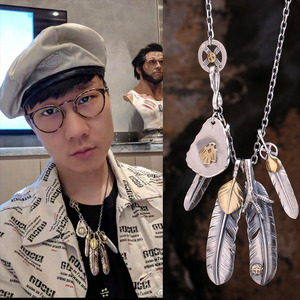 s925银高桥吾郎风格太角链羽毛男士项链男潮复古林俊杰明星同款