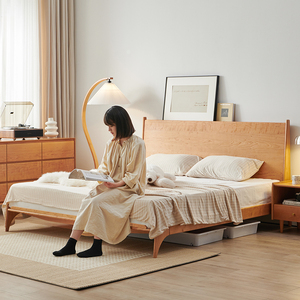 山念木作 飞鸟床实木床黑胡桃北欧风格日式风格家具原木1.8双人床