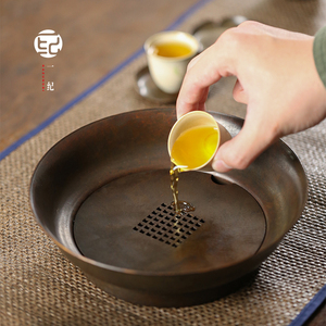 中式铜壶承壶托储水式干泡台茶盘小茶台茶承紫砂茶壶托盘功夫茶具