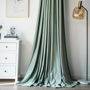 中式薄荷绿色丝绒窗帘布简约现代客厅卧室飘窗遮光轻奢法式ins风