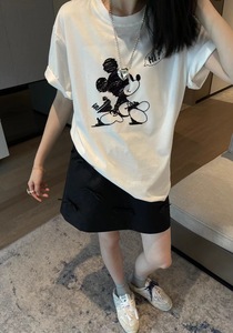 阿土秀刺绣老鼠短袖T恤女2024夏季新款韩版宽松显瘦休闲圆领上衣