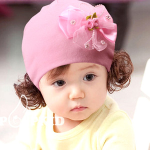 婴儿帽子女宝宝公主假发帽春秋薄款蝴蝶结新生儿胎帽0-3-6-12个月