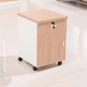 办公室桌下文件柜移动木纹活动柜三抽屉带锁小柜子